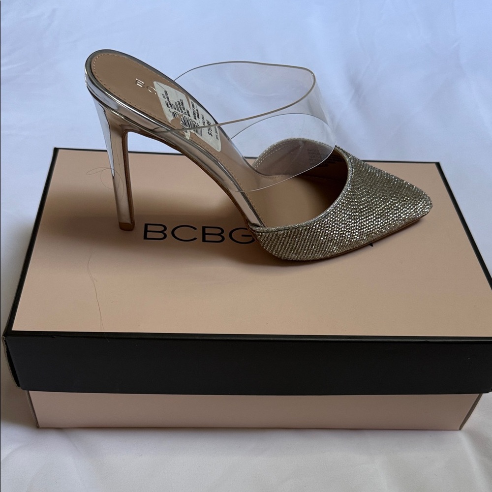 BCBG Gold and Clear Heels